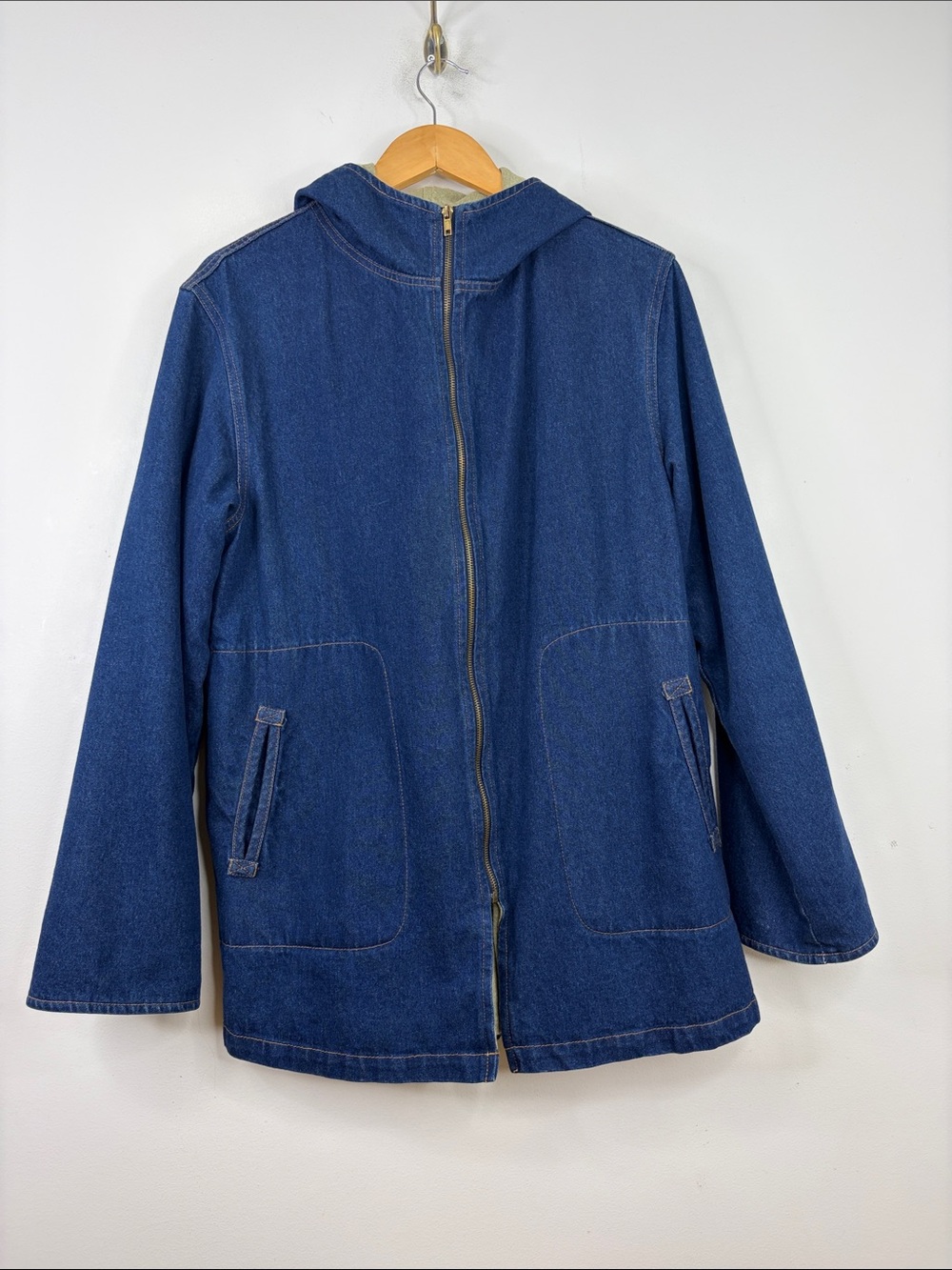 Color Me Cotton Jean Jacket Women Small Oversized Blue Denim Fleece Lined Hoodie